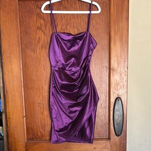 Purple Asymmetrical Ruched Mini Dress